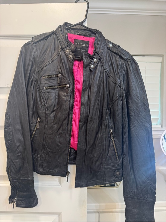 Sanctuary Jackets & Blazers - Sanctuary Black Leather Moto Jacket with Pink Lining